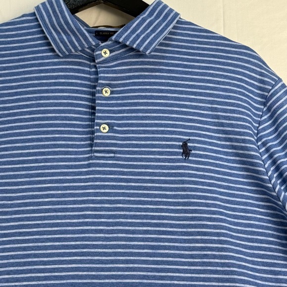 Polo Ralph Lauren Mens  Striped Classic Fit Polo‎ Shirt Blue White Cotton - Picture 3 of 8